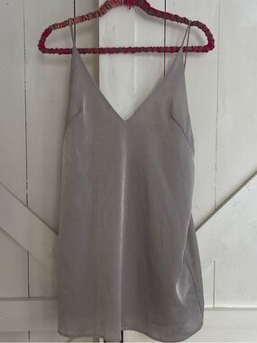 Silky V-Neck Mini Slip Dress in Light Gray